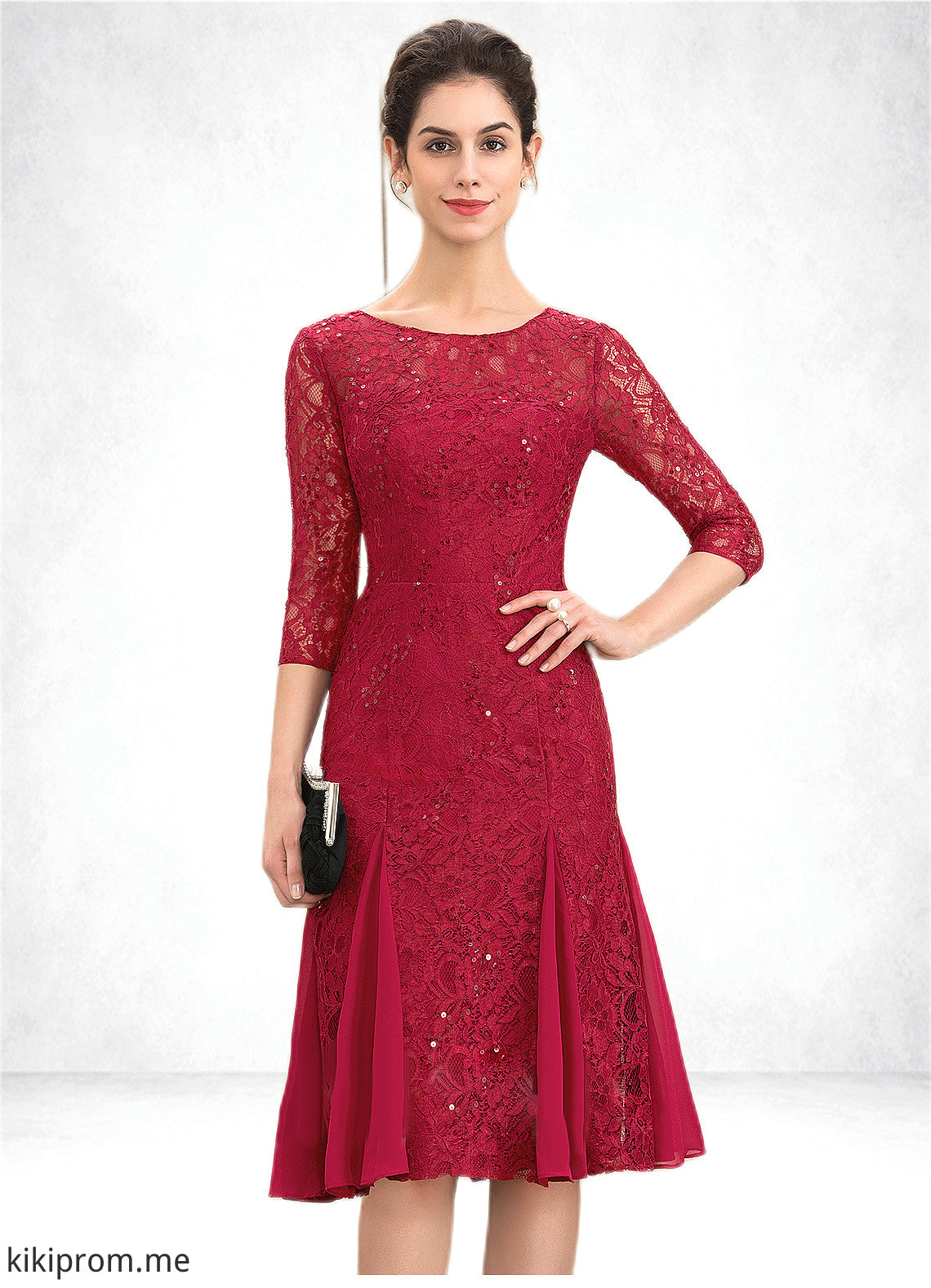 Cora A-Line Scoop Neck Knee-Length Lace Mother of the Bride Dress With Sequins STF126P0014961