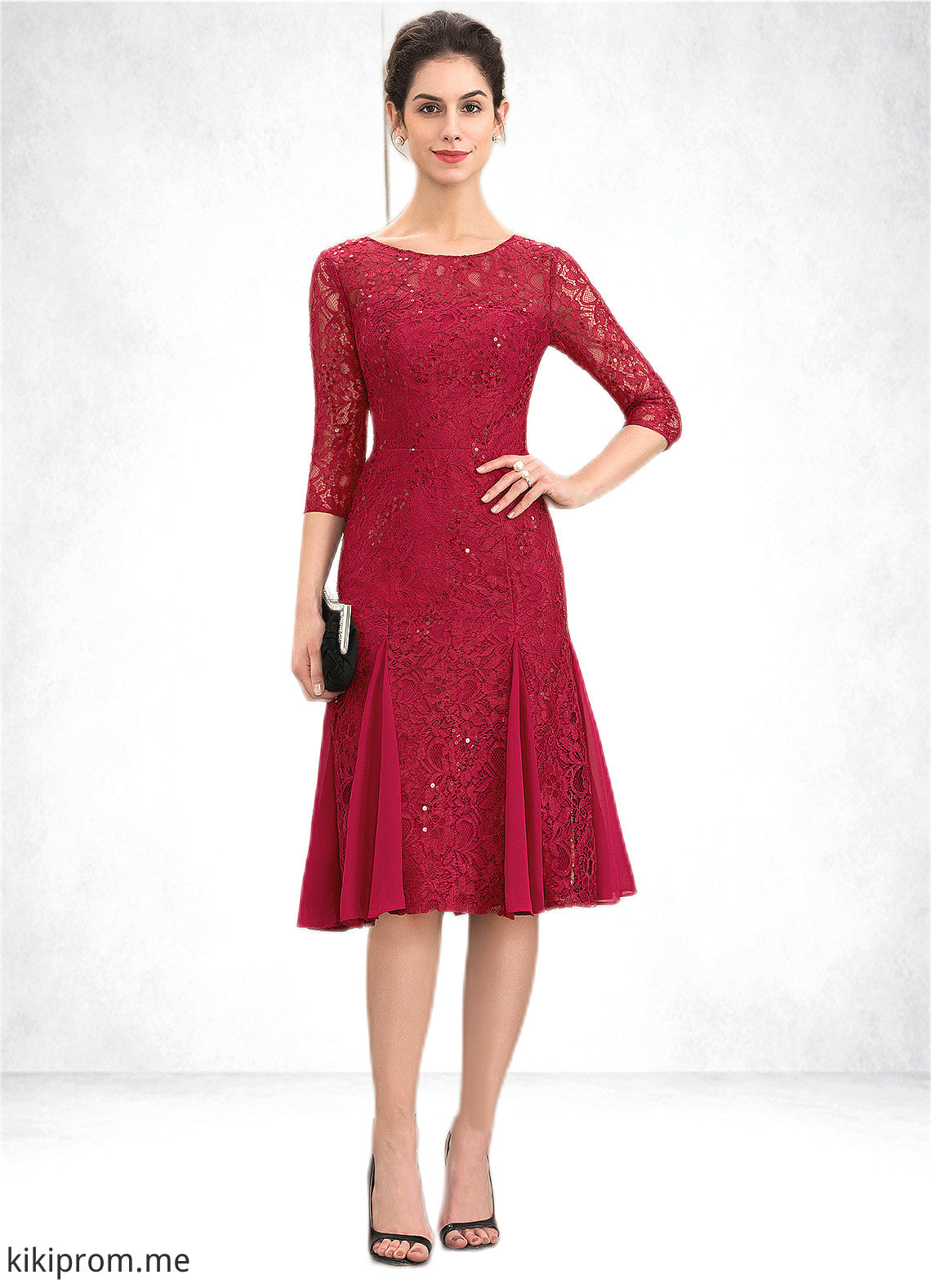 Cora A-Line Scoop Neck Knee-Length Lace Mother of the Bride Dress With Sequins STF126P0014961