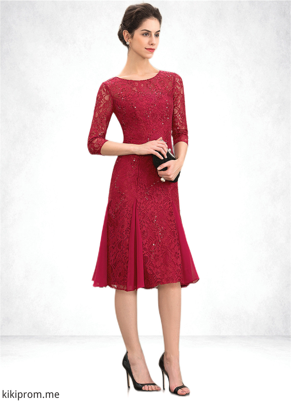 Cora A-Line Scoop Neck Knee-Length Lace Mother of the Bride Dress With Sequins STF126P0014961