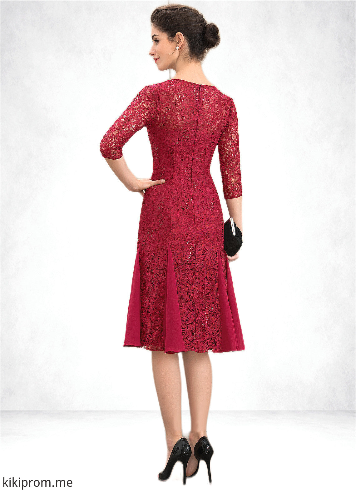 Cora A-Line Scoop Neck Knee-Length Lace Mother of the Bride Dress With Sequins STF126P0014961