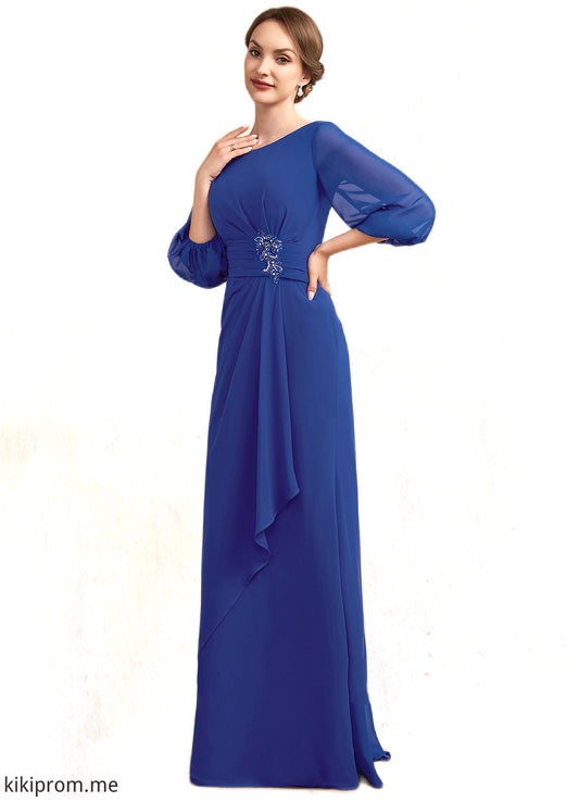 Aurora A-Line Scoop Neck Floor-Length Chiffon Mother of the Bride Dress With Ruffle Beading STF126P0014963