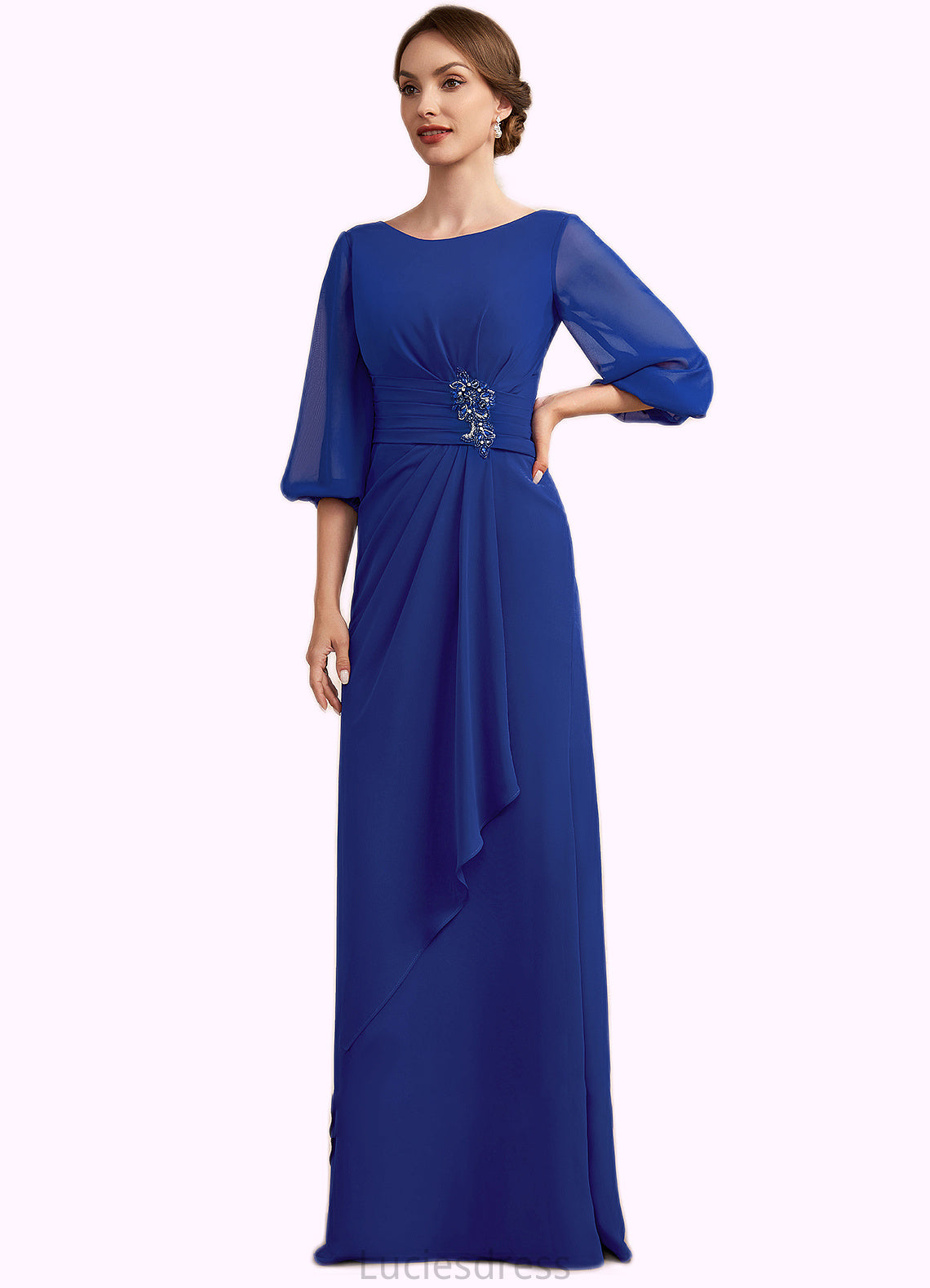 Stella A-Line Scoop Neck Floor-Length Chiffon Mother of the Bride Dress With Ruffle Beading HF126P0014963