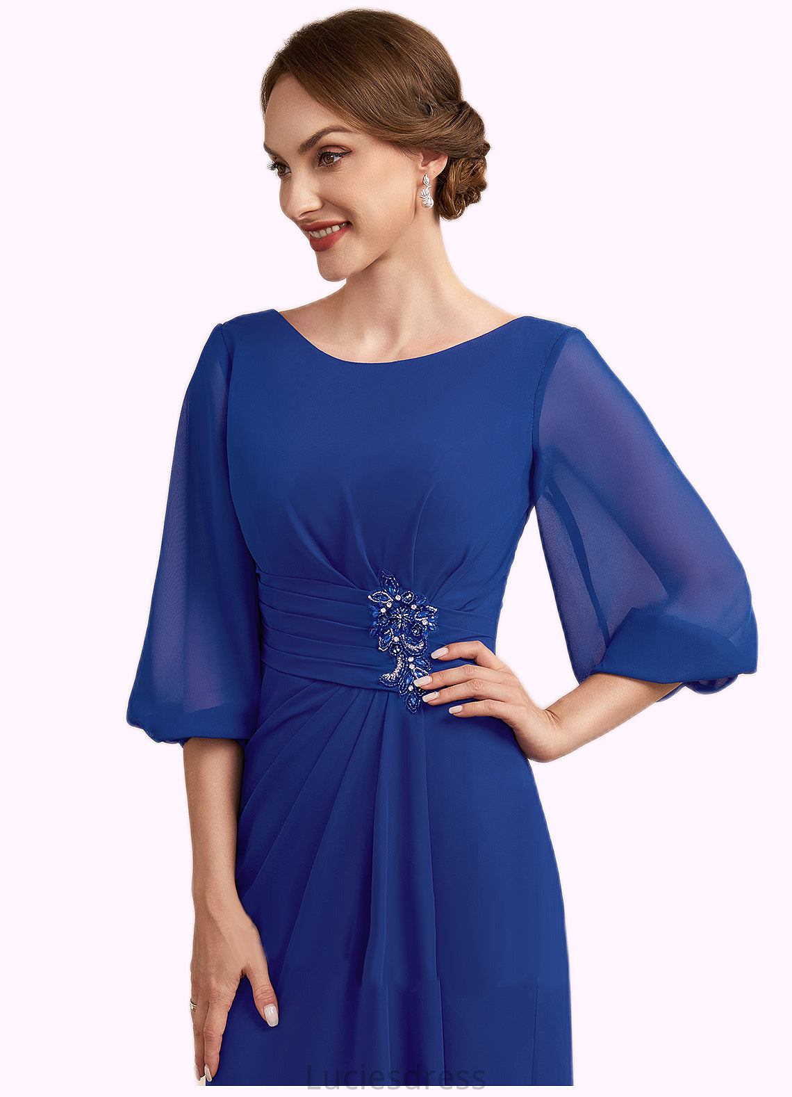 Stella A-Line Scoop Neck Floor-Length Chiffon Mother of the Bride Dress With Ruffle Beading HF126P0014963