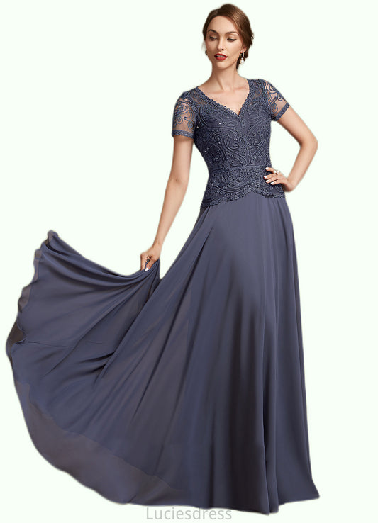 Judith A-Line V-neck Floor-Length Chiffon Lace Mother of the Bride Dress With Sequins HF126P0014964