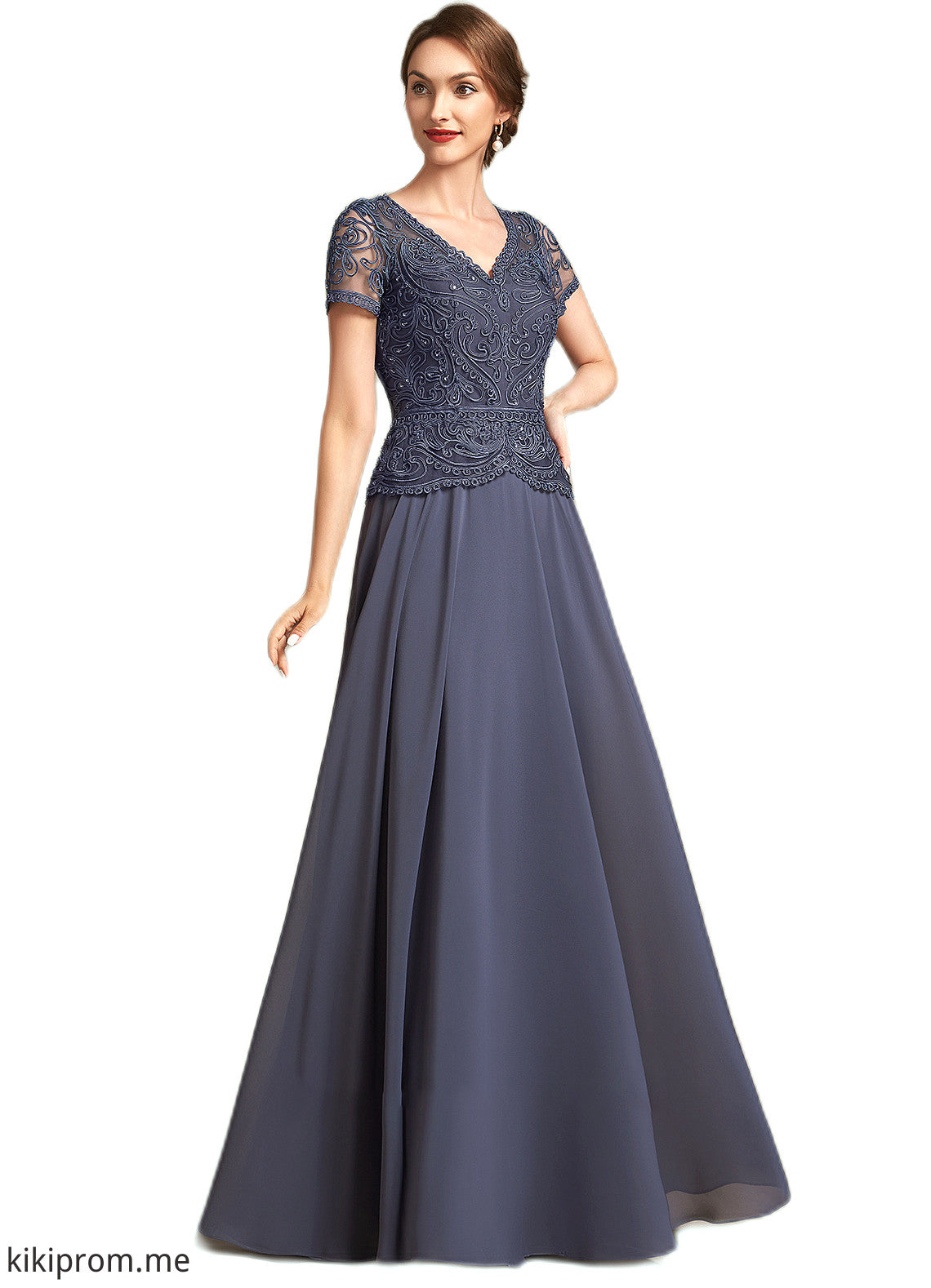 Judy A-Line V-neck Floor-Length Chiffon Lace Mother of the Bride Dress With Sequins STF126P0014964