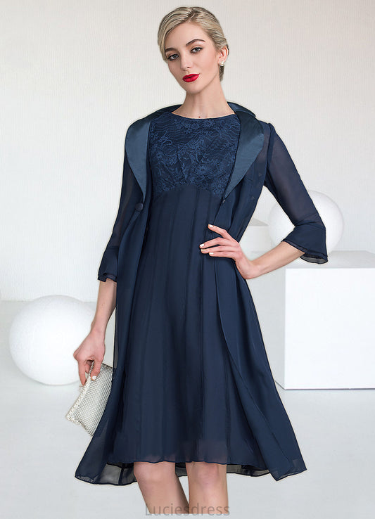 Genesis A-Line Scoop Neck Knee-Length Chiffon Lace Mother of the Bride Dress With Ruffle HF126P0014966