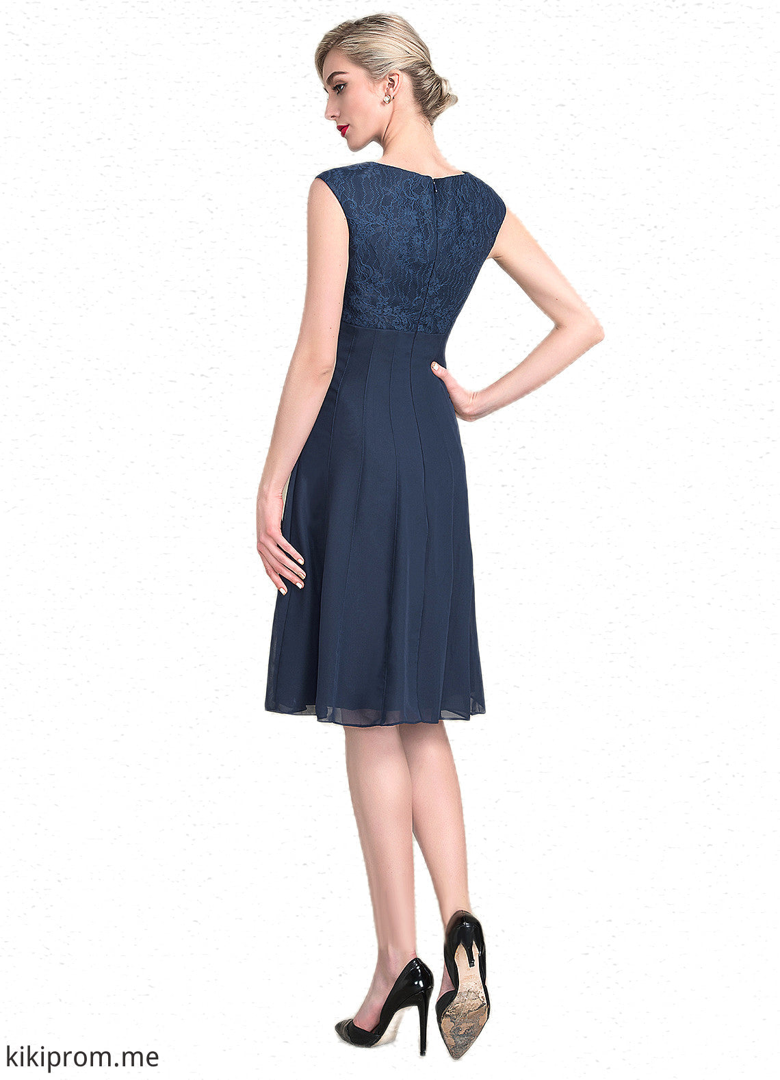 Katelyn A-Line Scoop Neck Knee-Length Chiffon Lace Mother of the Bride Dress With Ruffle STF126P0014966