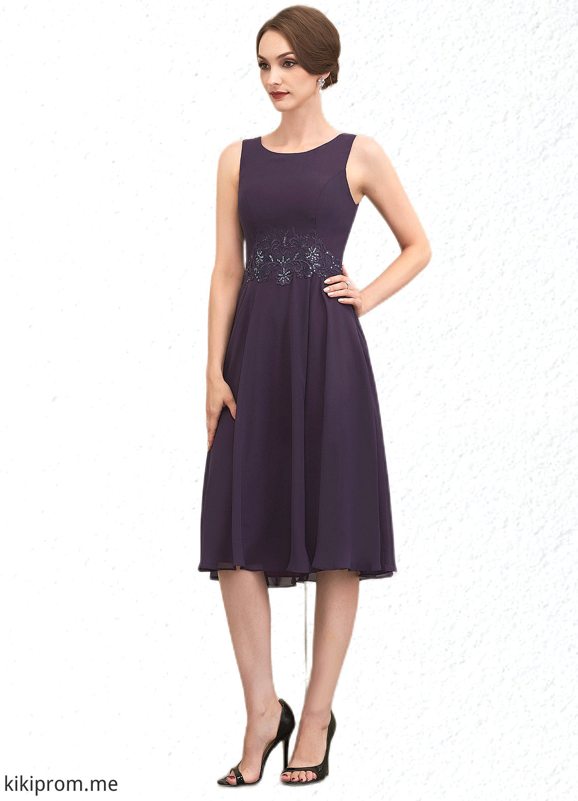 Irene A-Line Scoop Neck Knee-Length Chiffon Lace Mother of the Bride Dress With Sequins STF126P0014968