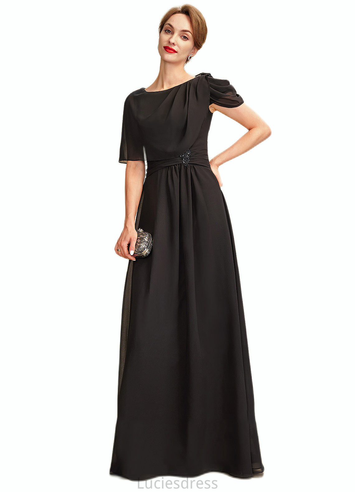 Sara A-Line Scoop Neck Floor-Length Chiffon Mother of the Bride Dress With Ruffle Beading HF126P0014970