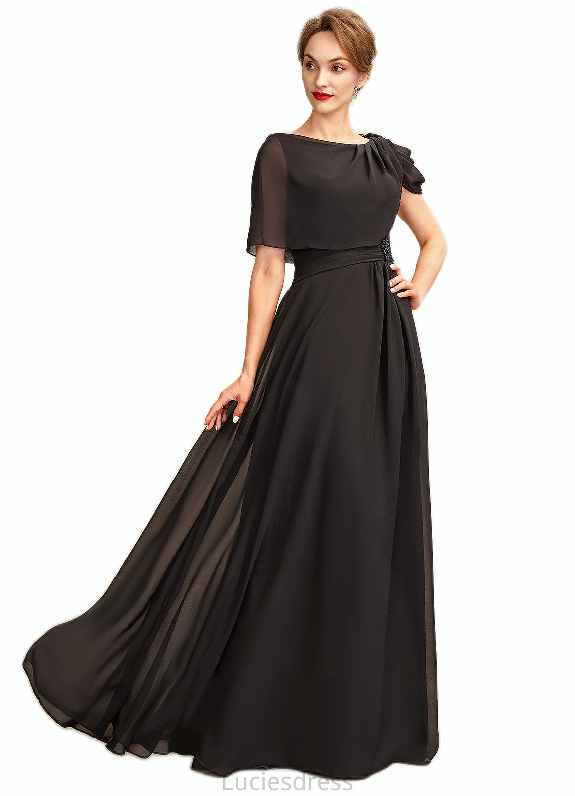 Sara A-Line Scoop Neck Floor-Length Chiffon Mother of the Bride Dress With Ruffle Beading HF126P0014970