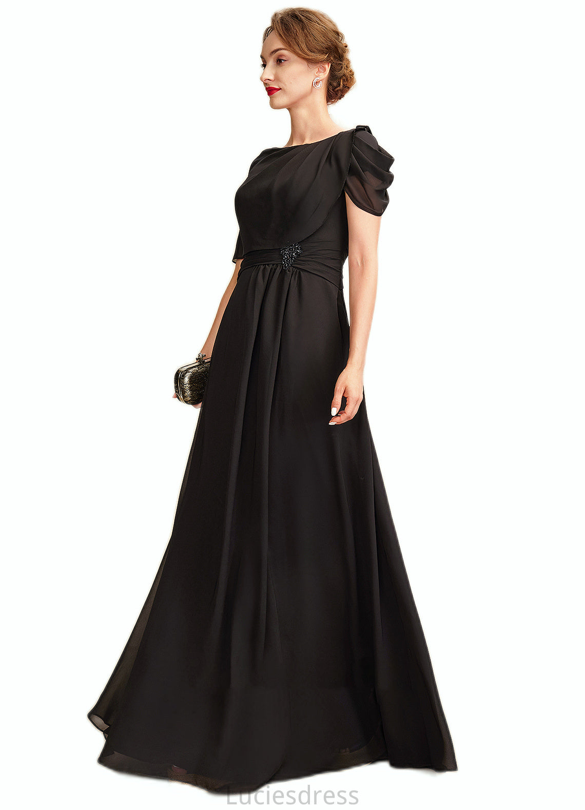 Sara A-Line Scoop Neck Floor-Length Chiffon Mother of the Bride Dress With Ruffle Beading HF126P0014970