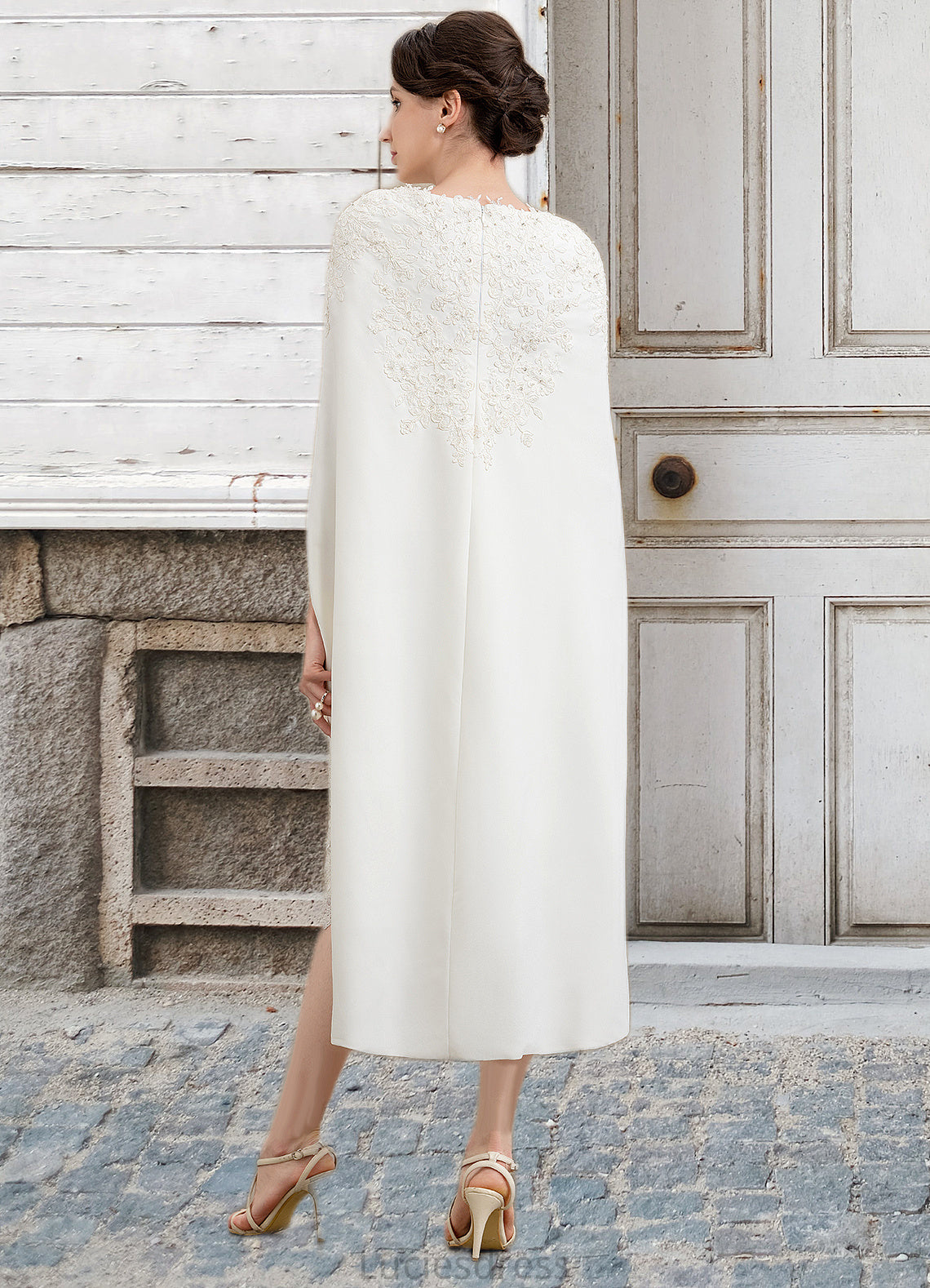 Janey Sheath/Column Sweetheart Knee-Length Lace Stretch Crepe Mother of the Bride Dress With Beading HF126P0014973