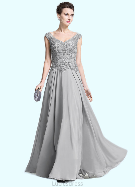 Ana A-Line V-neck Floor-Length Chiffon Mother of the Bride Dress With Appliques Lace HF126P0014974