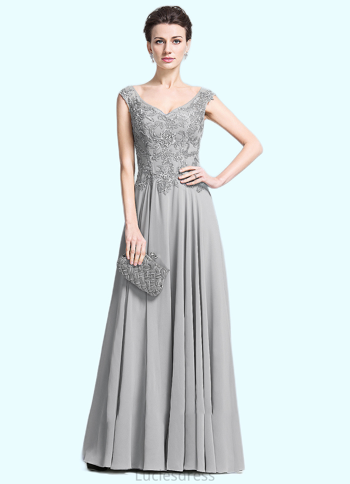 Ana A-Line V-neck Floor-Length Chiffon Mother of the Bride Dress With Appliques Lace HF126P0014974