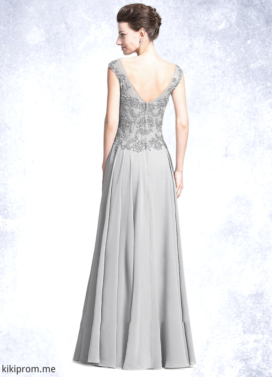 Victoria A-Line V-neck Floor-Length Chiffon Mother of the Bride Dress With Appliques Lace STF126P0014974