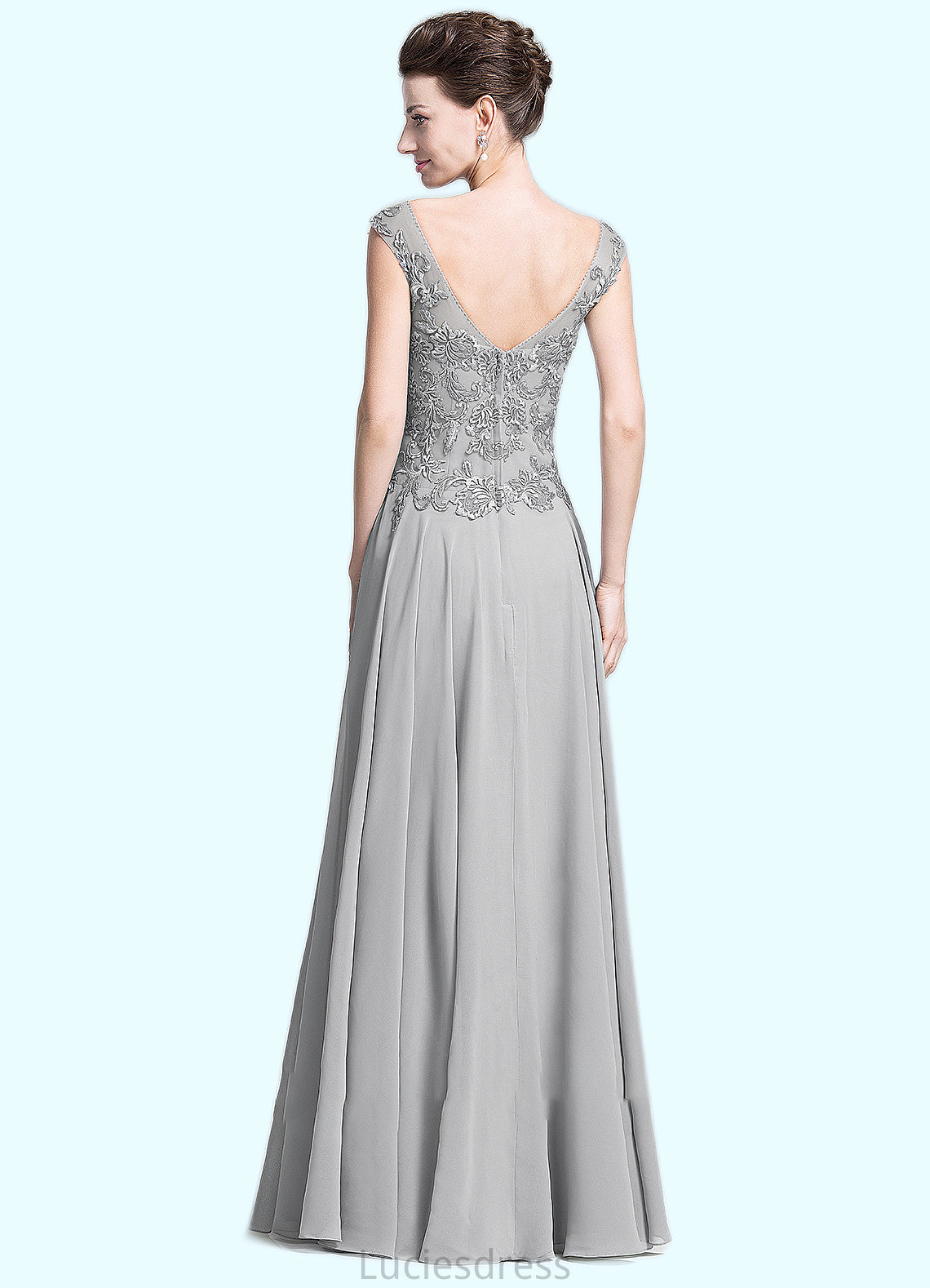 Ana A-Line V-neck Floor-Length Chiffon Mother of the Bride Dress With Appliques Lace HF126P0014974