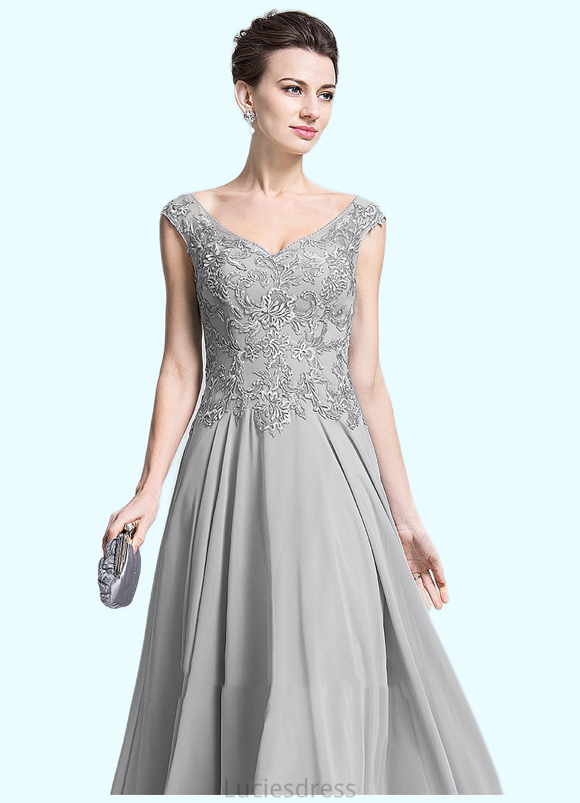 Ana A-Line V-neck Floor-Length Chiffon Mother of the Bride Dress With Appliques Lace HF126P0014974