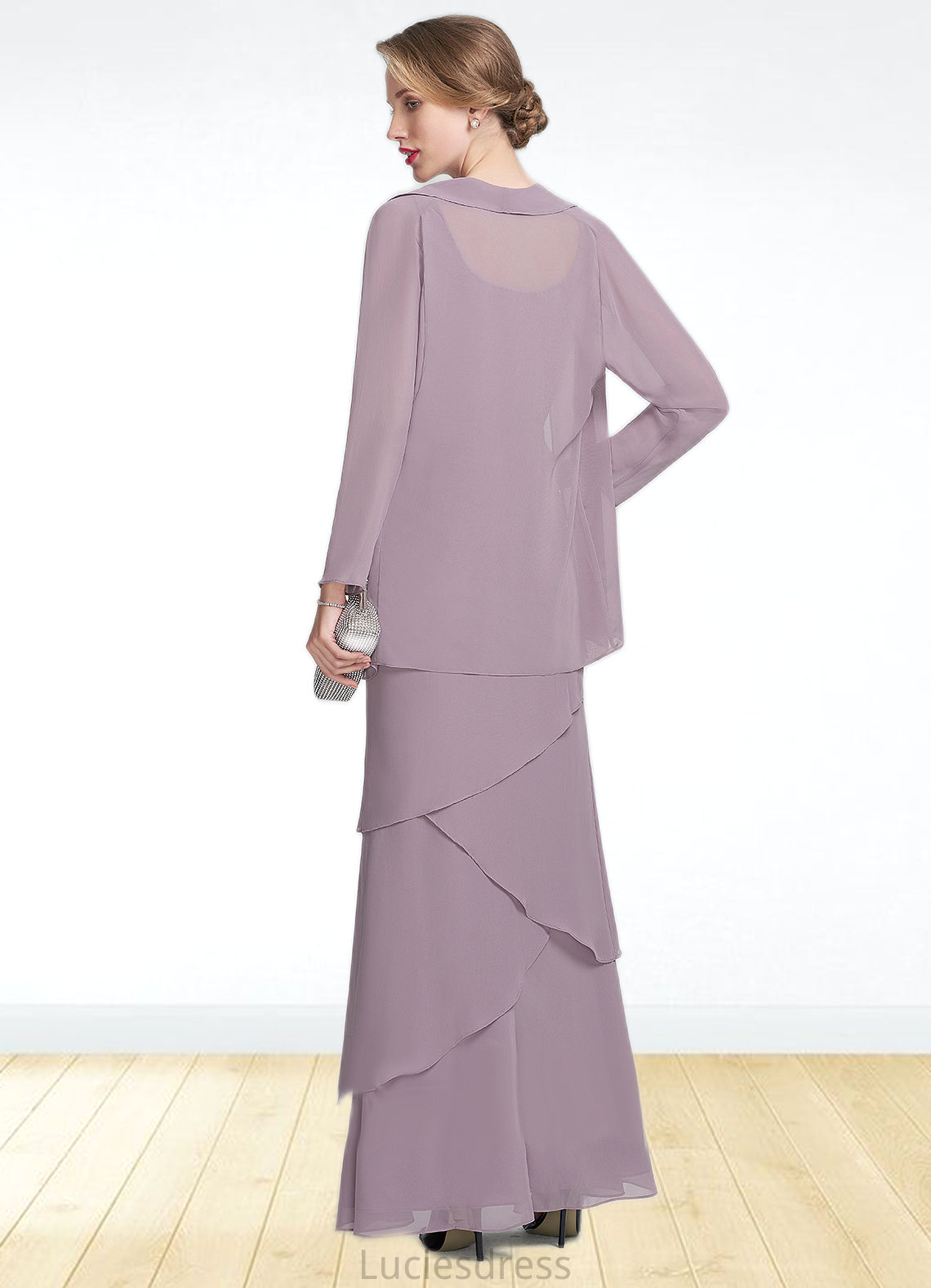 Violet Sheath/Column Scoop Neck Floor-Length Chiffon Mother of the Bride Dress With Beading Cascading Ruffles HF126P0014975