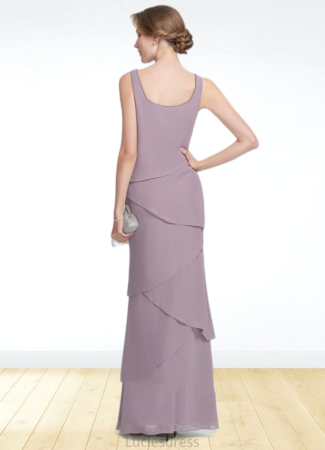 Violet Sheath/Column Scoop Neck Floor-Length Chiffon Mother of the Bride Dress With Beading Cascading Ruffles HF126P0014975