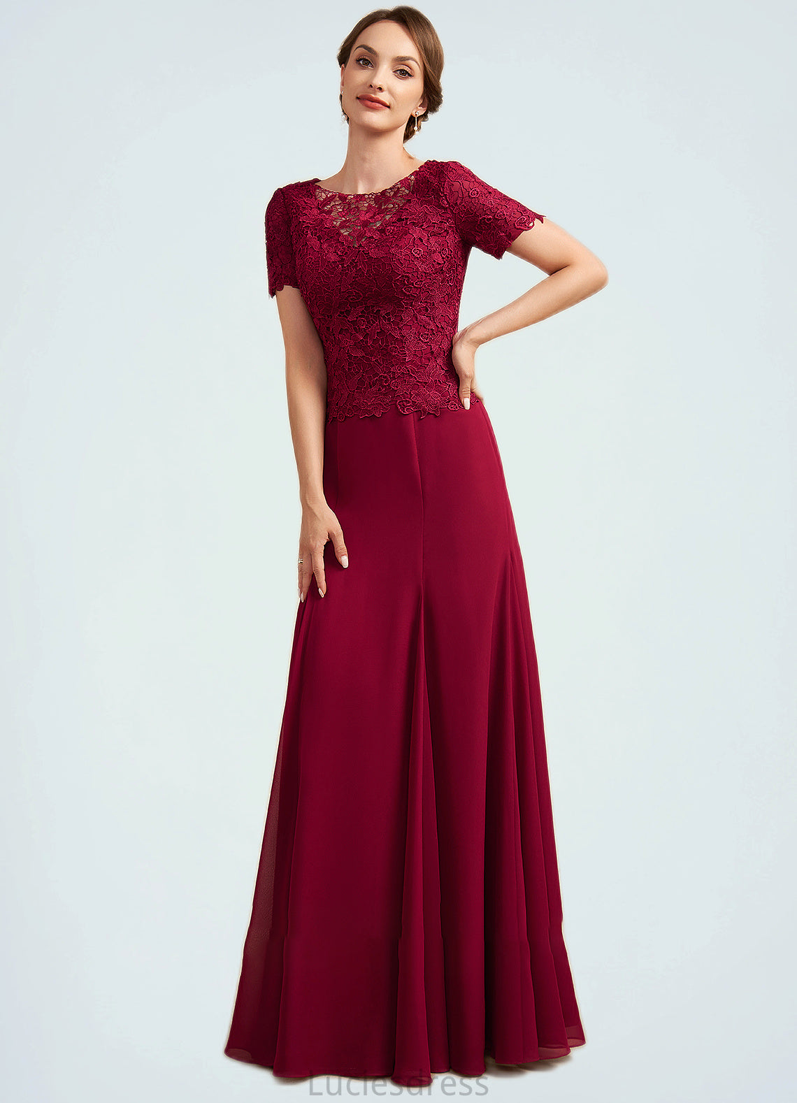 Vera Trumpet/Mermaid Scoop Neck Floor-Length Chiffon Lace Mother of the Bride Dress HF126P0014979