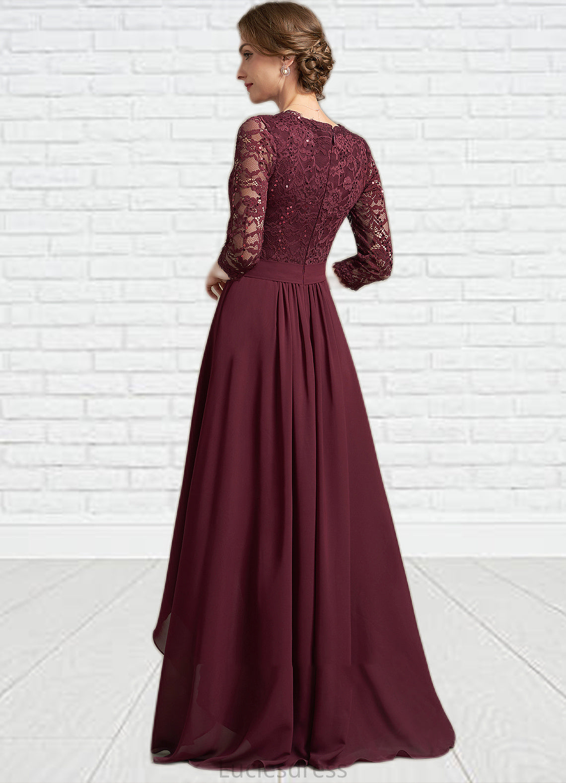 Aryanna A-Line V-neck Asymmetrical Chiffon Lace Mother of the Bride Dress With Beading Sequins HF126P0014980