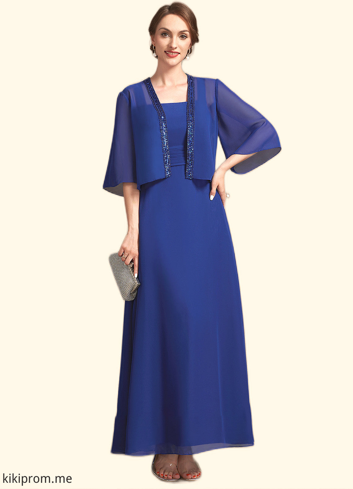 Hazel A-Line Square Neckline Ankle-Length Chiffon Mother of the Bride Dress With Ruffle STF126P0014982