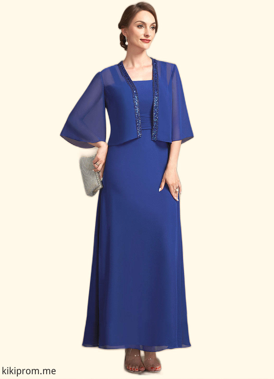 Hazel A-Line Square Neckline Ankle-Length Chiffon Mother of the Bride Dress With Ruffle STF126P0014982