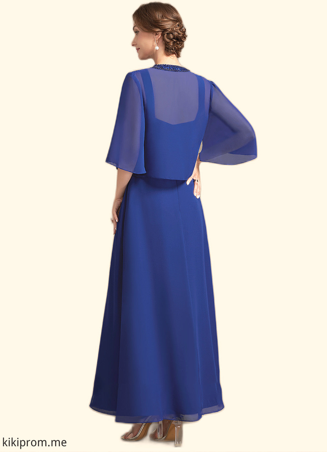 Hazel A-Line Square Neckline Ankle-Length Chiffon Mother of the Bride Dress With Ruffle STF126P0014982