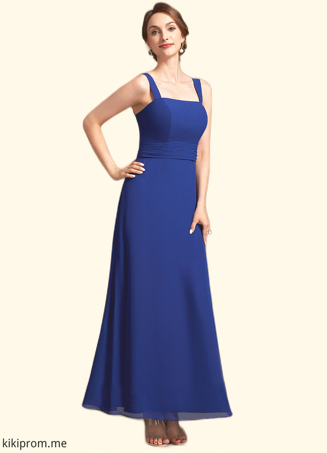 Hazel A-Line Square Neckline Ankle-Length Chiffon Mother of the Bride Dress With Ruffle STF126P0014982