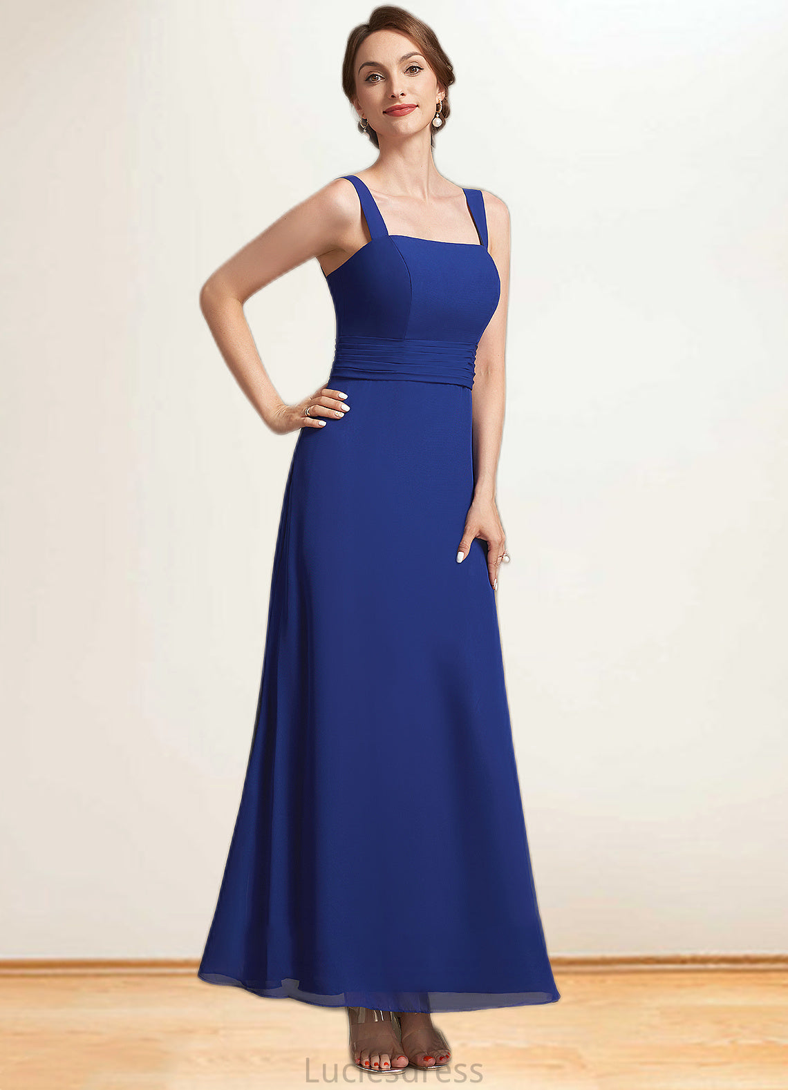 Clara A-Line Square Neckline Ankle-Length Chiffon Mother of the Bride Dress With Ruffle HF126P0014982