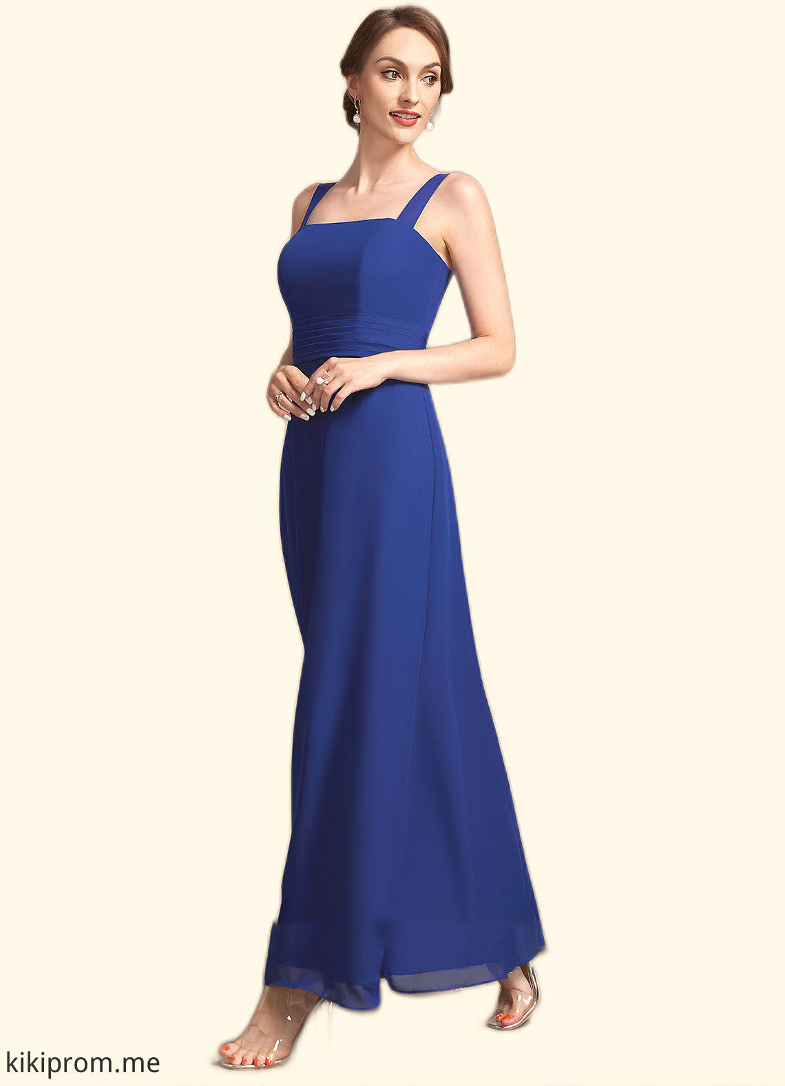 Hazel A-Line Square Neckline Ankle-Length Chiffon Mother of the Bride Dress With Ruffle STF126P0014982