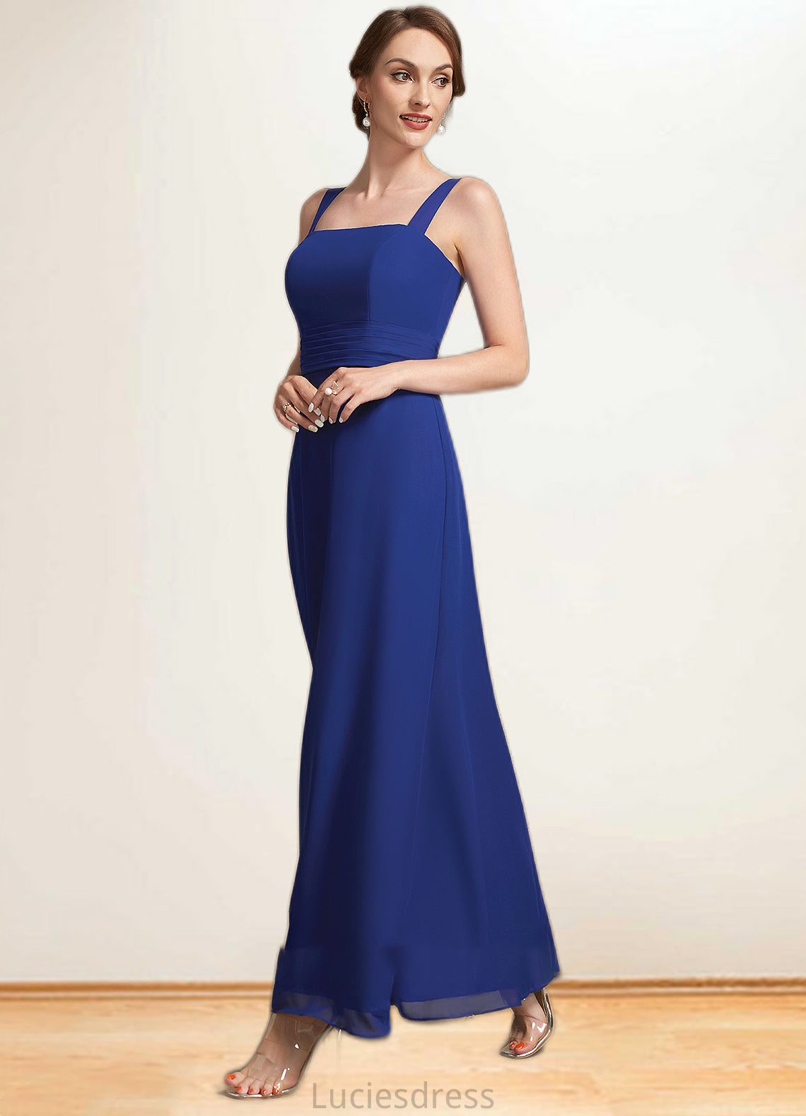 Clara A-Line Square Neckline Ankle-Length Chiffon Mother of the Bride Dress With Ruffle HF126P0014982