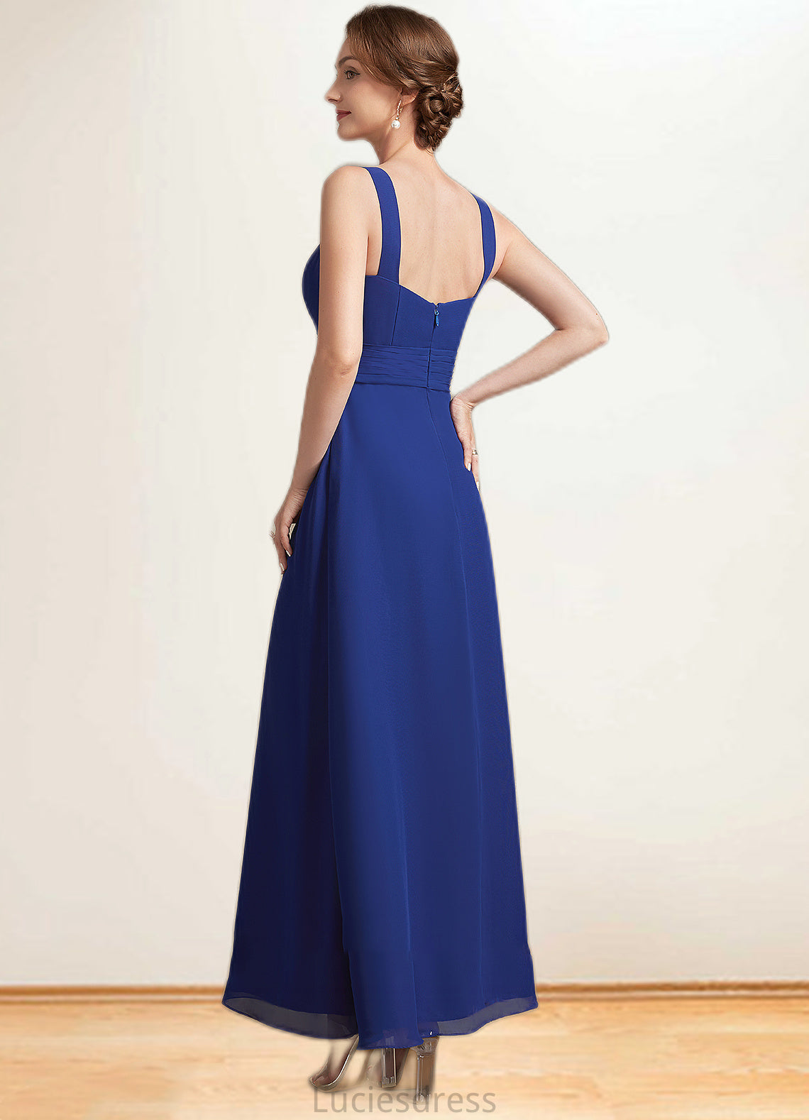 Clara A-Line Square Neckline Ankle-Length Chiffon Mother of the Bride Dress With Ruffle HF126P0014982