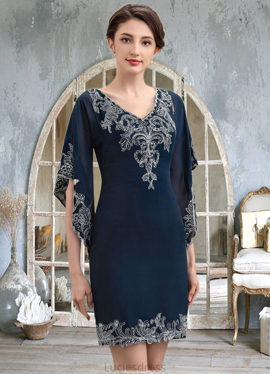 Ada Sheath/Column V-neck Knee-Length Chiffon Lace Mother of the Bride Dress With Sequins HF126P0014983