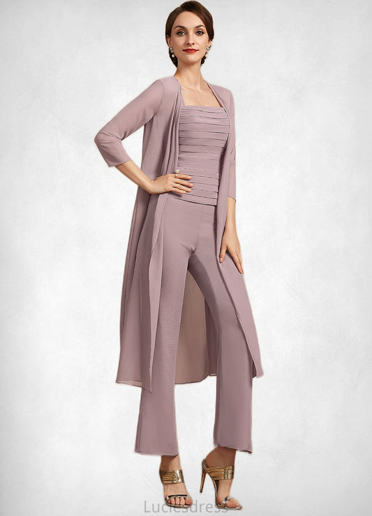 Caitlyn Jumpsuit/Pantsuit Square Neckline Ankle-Length Chiffon Mother of the Bride Dress With Ruffle HF126P0014984