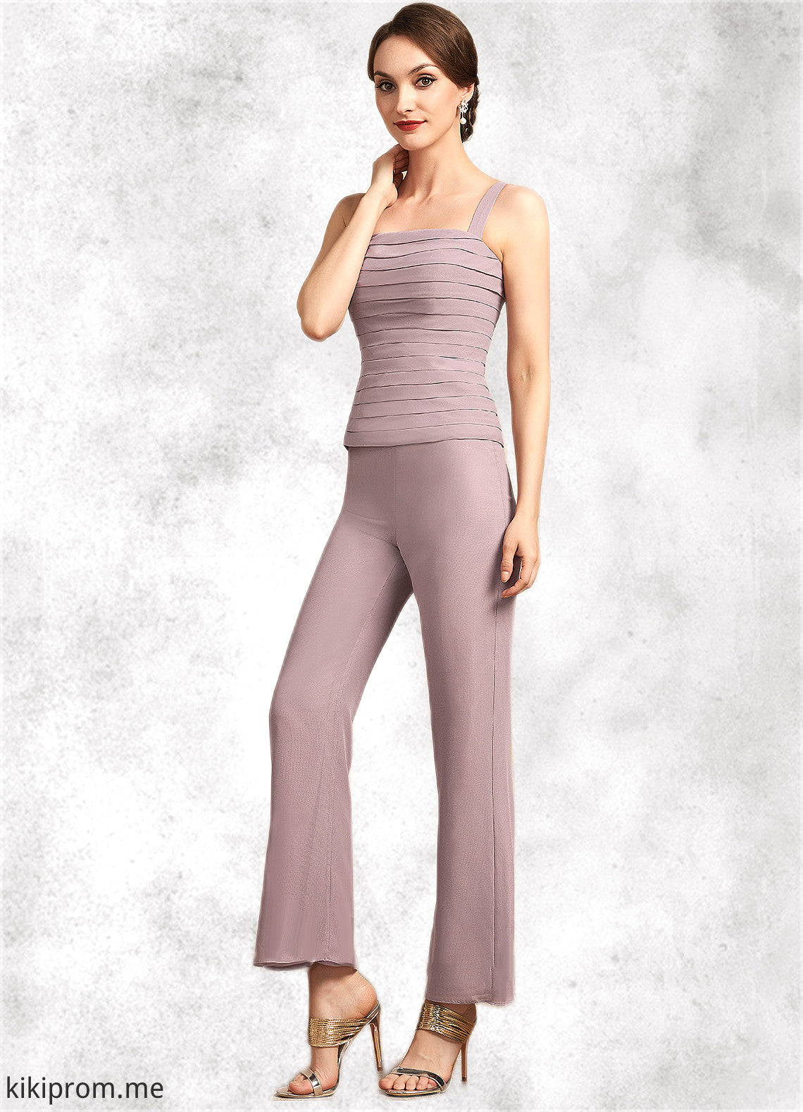 Lilia Jumpsuit/Pantsuit Square Neckline Ankle-Length Chiffon Mother of the Bride Dress With Ruffle STF126P0014984