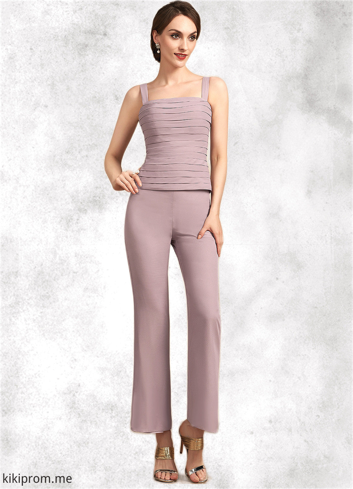 Lilia Jumpsuit/Pantsuit Square Neckline Ankle-Length Chiffon Mother of the Bride Dress With Ruffle STF126P0014984