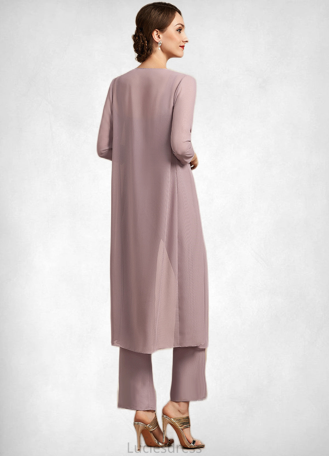 Caitlyn Jumpsuit/Pantsuit Square Neckline Ankle-Length Chiffon Mother of the Bride Dress With Ruffle HF126P0014984