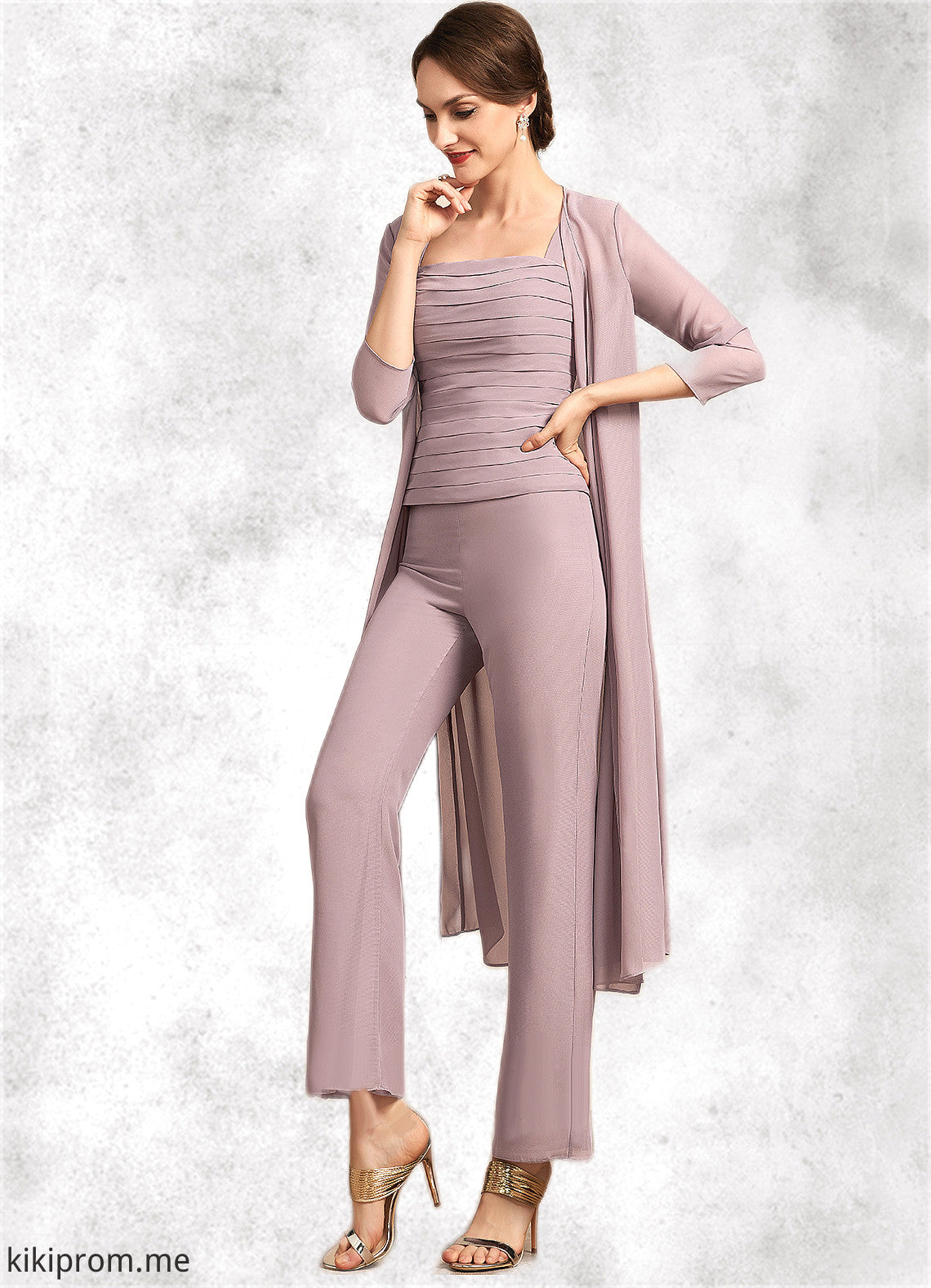 Lilia Jumpsuit/Pantsuit Square Neckline Ankle-Length Chiffon Mother of the Bride Dress With Ruffle STF126P0014984