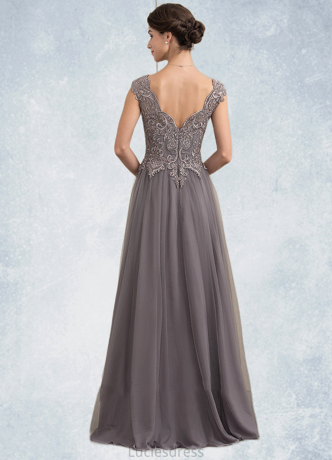 Naomi A-Line/Princess V-neck Floor-Length Tulle Lace Mother of the Bride Dress With Sequins HF126P0014985