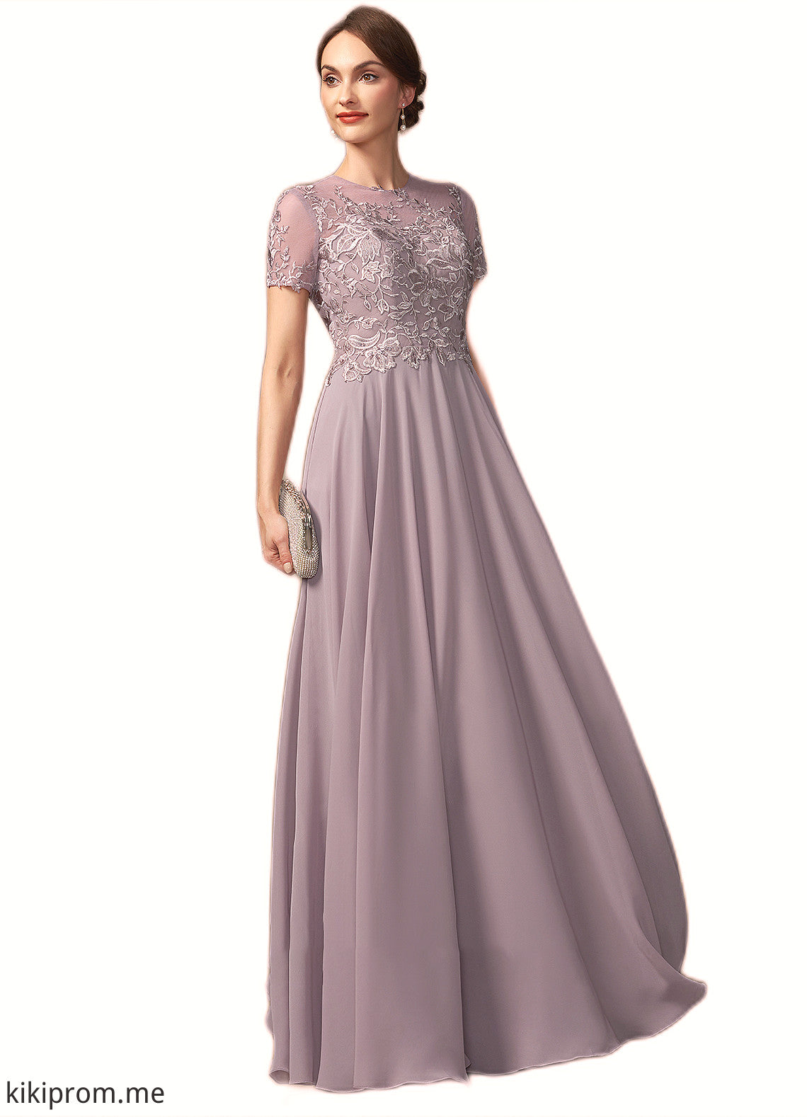 Camille A-Line Scoop Neck Floor-Length Chiffon Lace Mother of the Bride Dress With Beading Sequins STF126P0014987