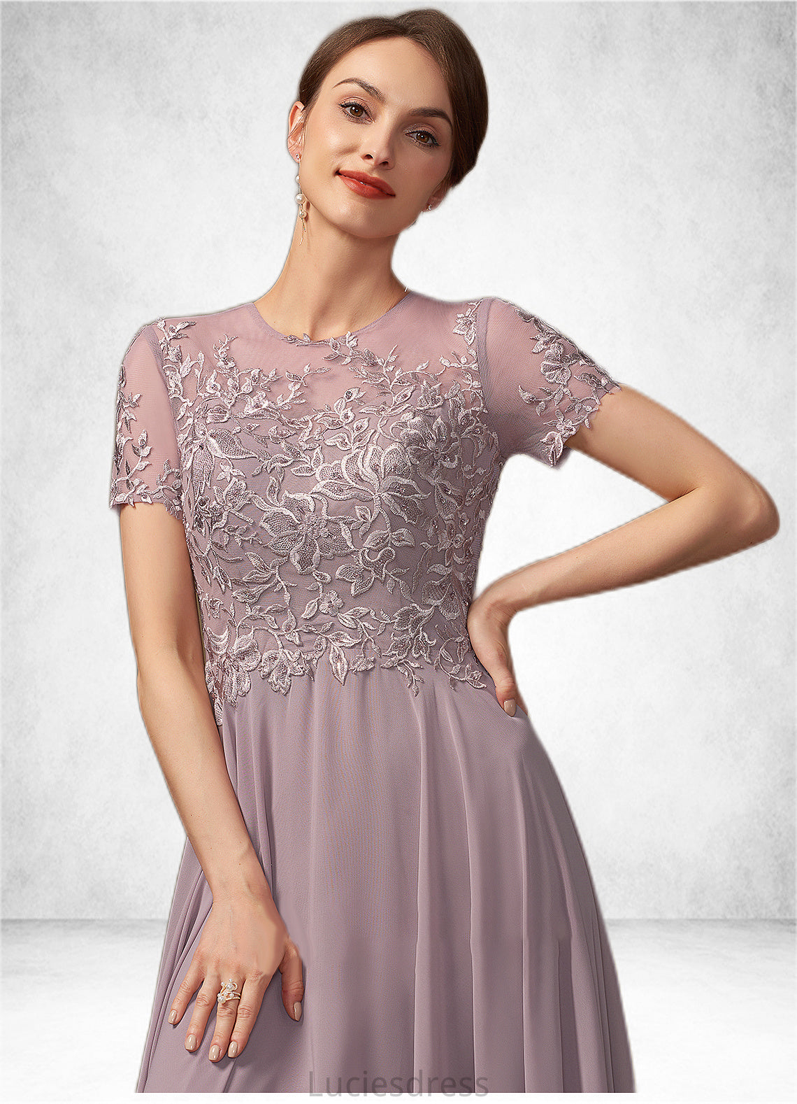 Isabella A-Line Scoop Neck Floor-Length Chiffon Lace Mother of the Bride Dress With Beading Sequins HF126P0014987