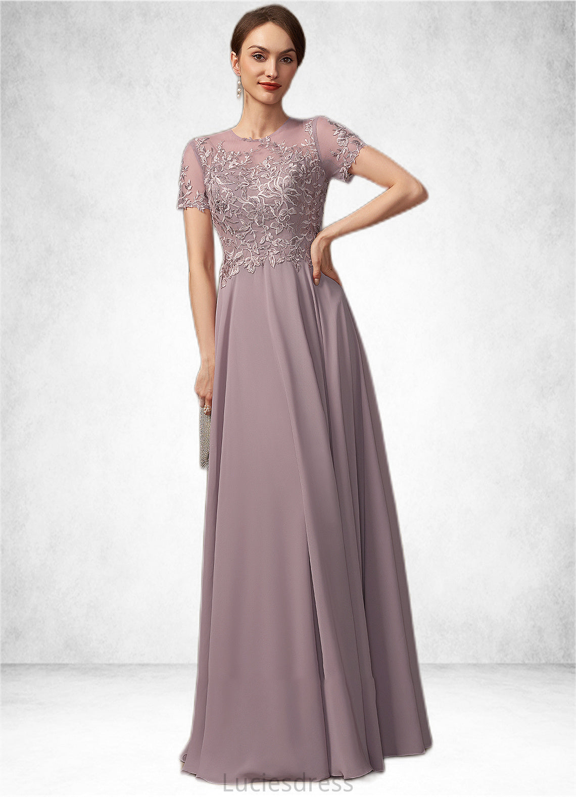 Isabella A-Line Scoop Neck Floor-Length Chiffon Lace Mother of the Bride Dress With Beading Sequins HF126P0014987