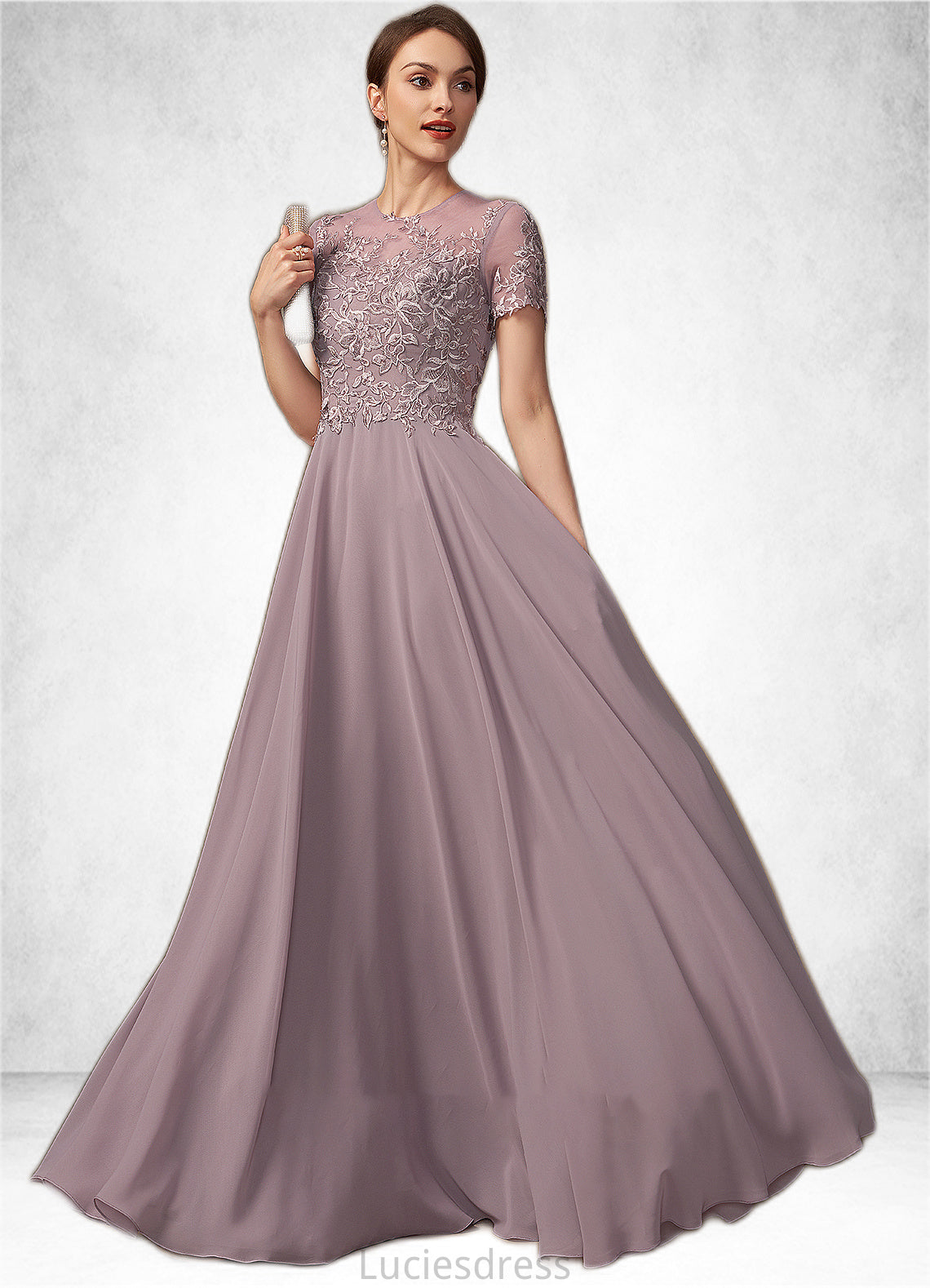 Isabella A-Line Scoop Neck Floor-Length Chiffon Lace Mother of the Bride Dress With Beading Sequins HF126P0014987