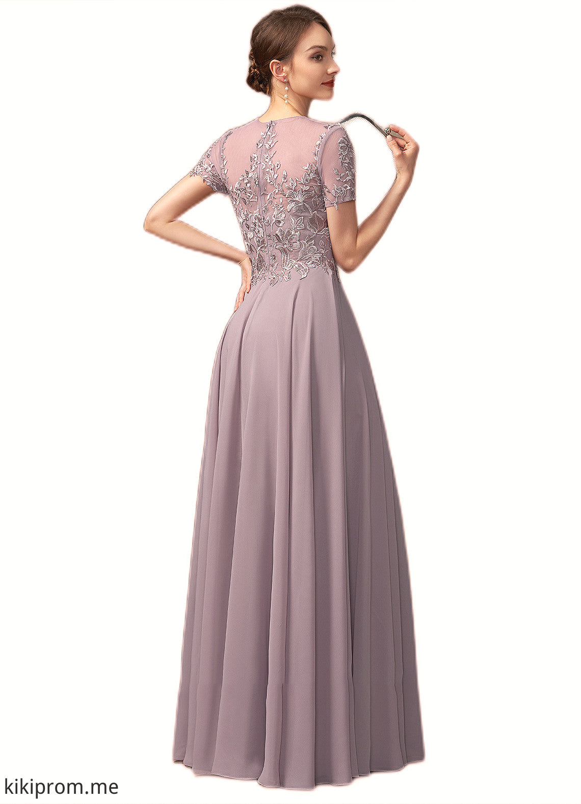 Camille A-Line Scoop Neck Floor-Length Chiffon Lace Mother of the Bride Dress With Beading Sequins STF126P0014987