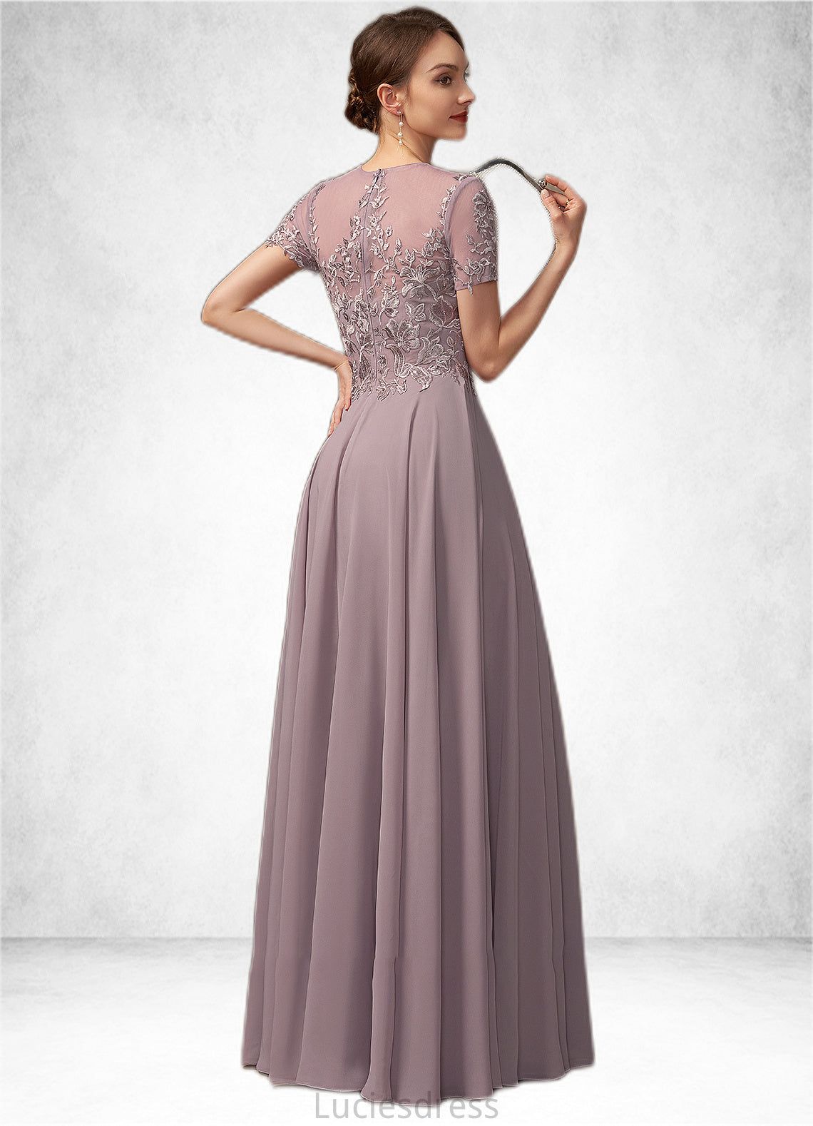 Isabella A-Line Scoop Neck Floor-Length Chiffon Lace Mother of the Bride Dress With Beading Sequins HF126P0014987