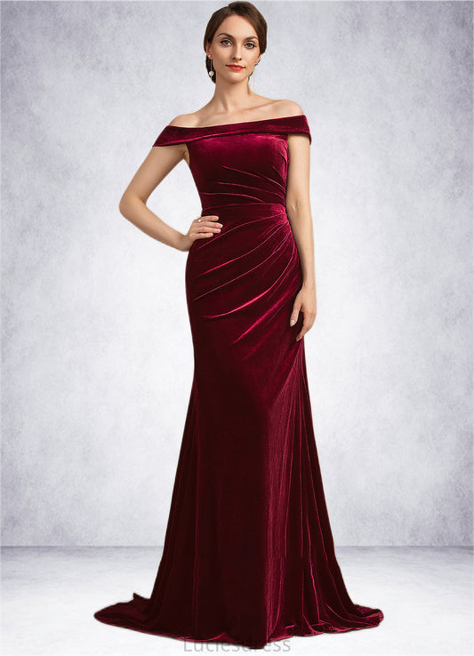 Laurel Trumpet/Mermaid Off-the-Shoulder Sweep Train Velvet Mother of the Bride Dress With Ruffle HF126P0014988