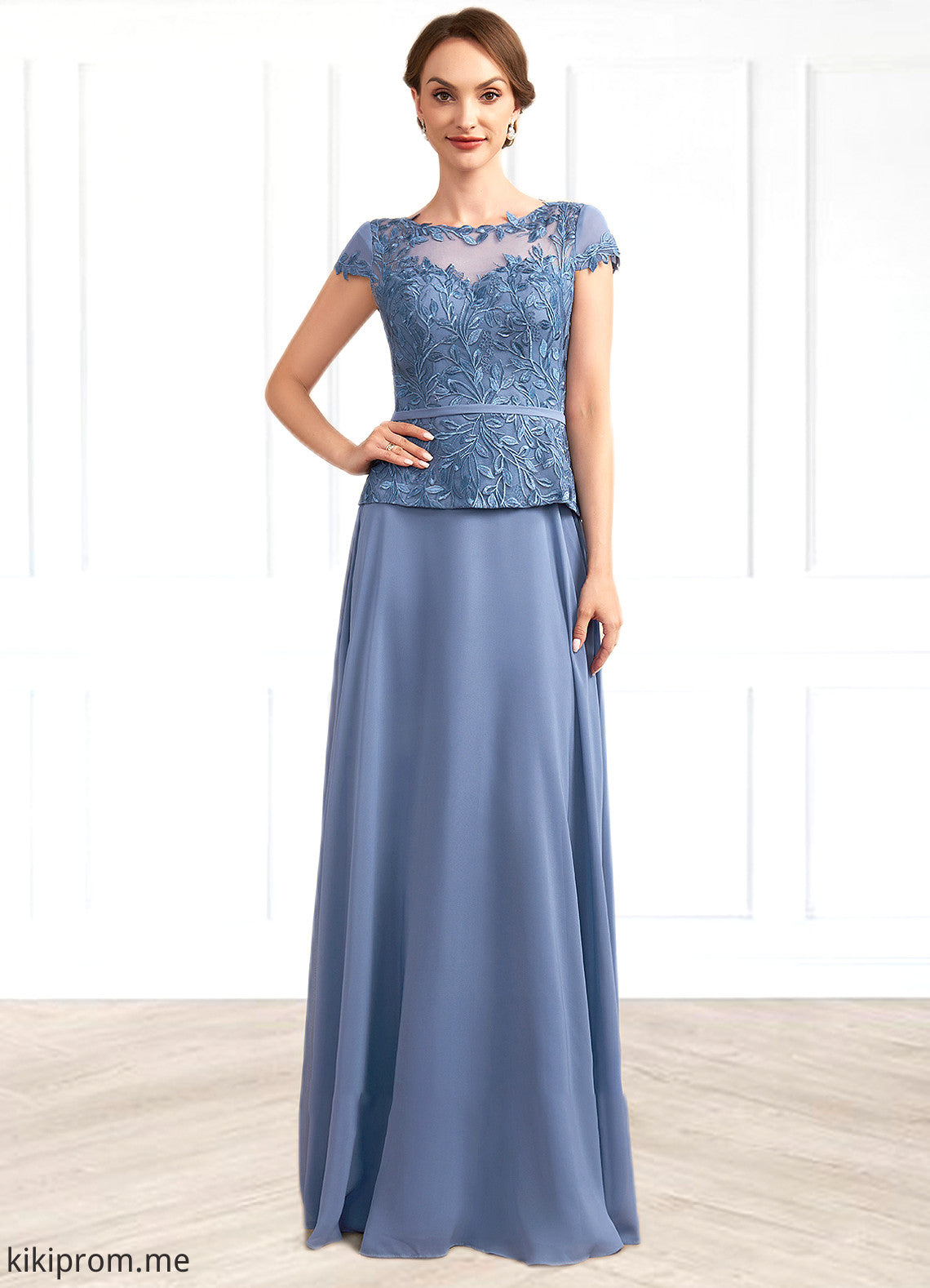 Abbey A-Line Scoop Neck Floor-Length Chiffon Lace Mother of the Bride Dress STF126P0014989