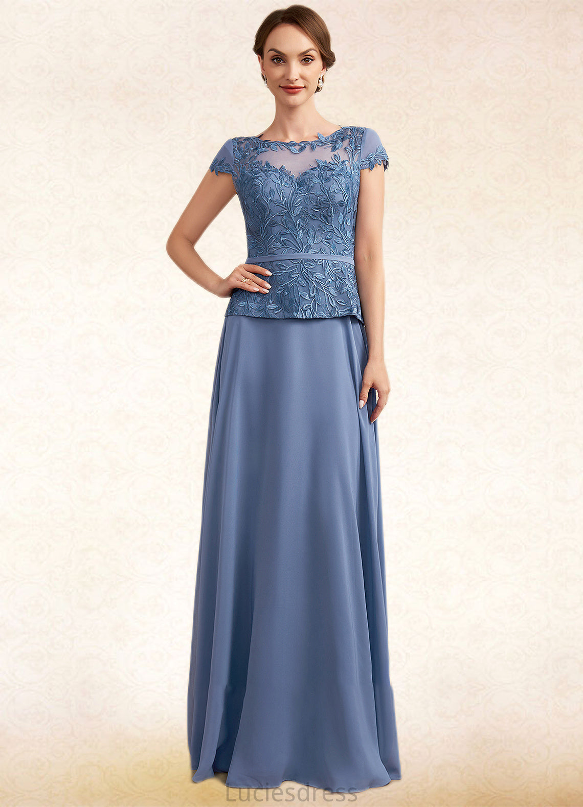 Norma A-Line Scoop Neck Floor-Length Chiffon Lace Mother of the Bride Dress HF126P0014989