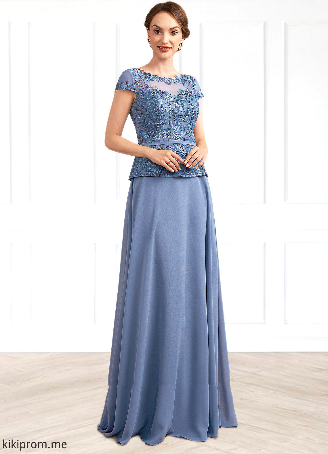 Abbey A-Line Scoop Neck Floor-Length Chiffon Lace Mother of the Bride Dress STF126P0014989